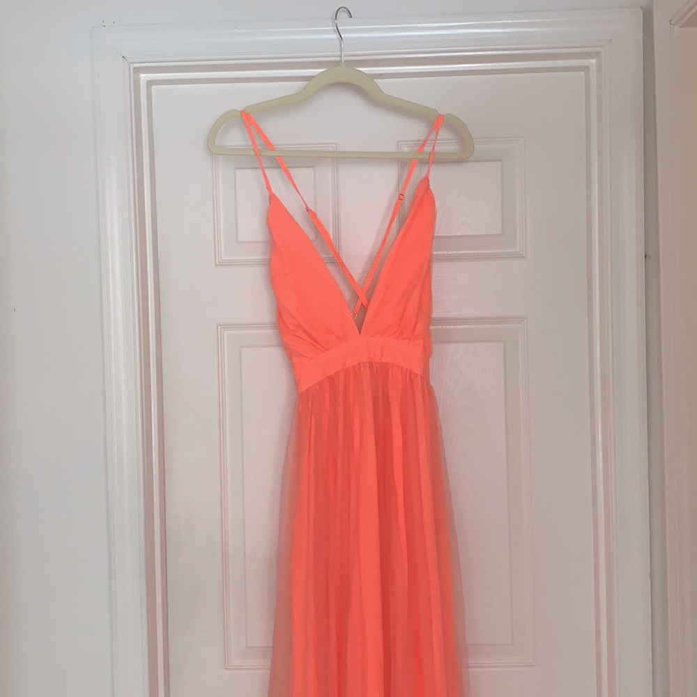 Size M orange elegant long chiffon dress